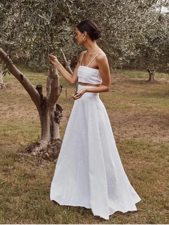 DISSH Dresses & Skirts - DISSH Aisle white linen crop top and long skirt set
